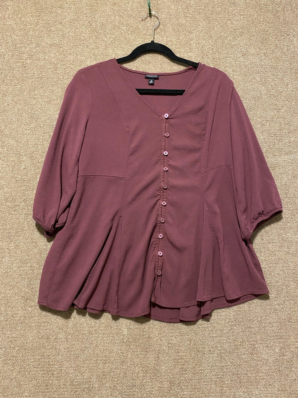 Torrid Mauve Button-Front Peplum Top Blouse Size 0/Large